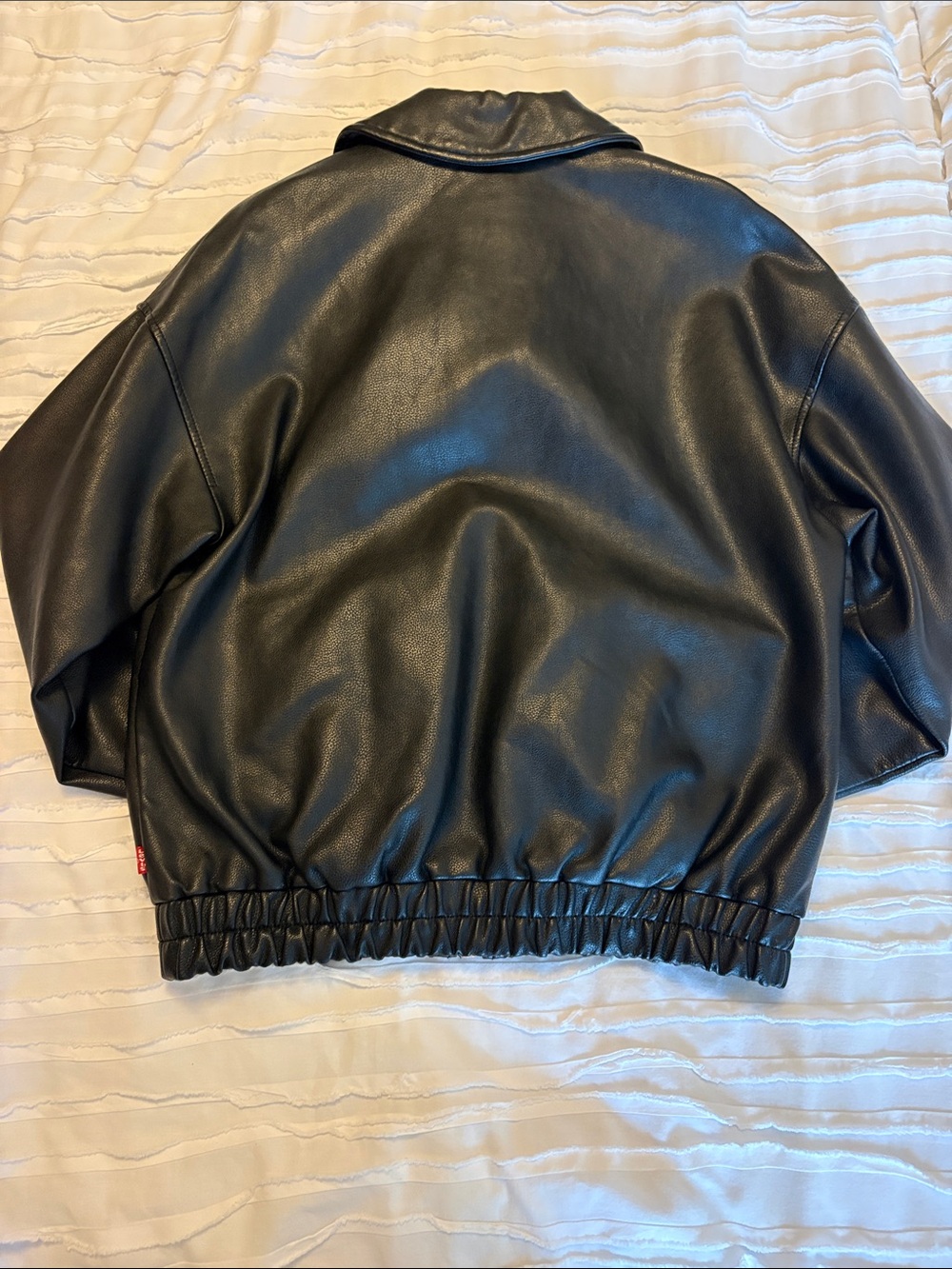 Black Faux Leather Bomber Zip-Front Jacket - Picture 3 of 4